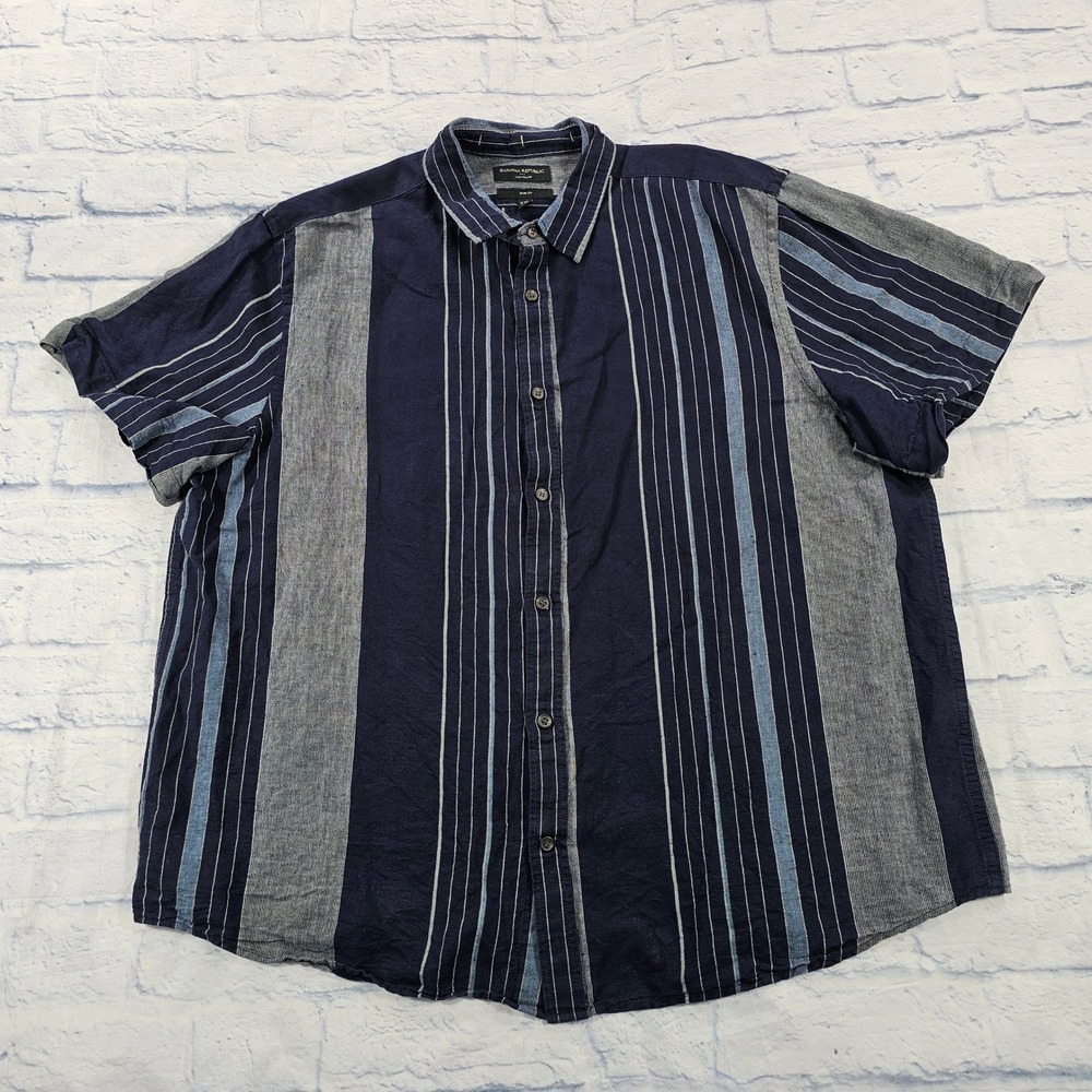 Banana Republic Button Down Shirt MENS XXL Blue Striped Linen Blend Slim Fit